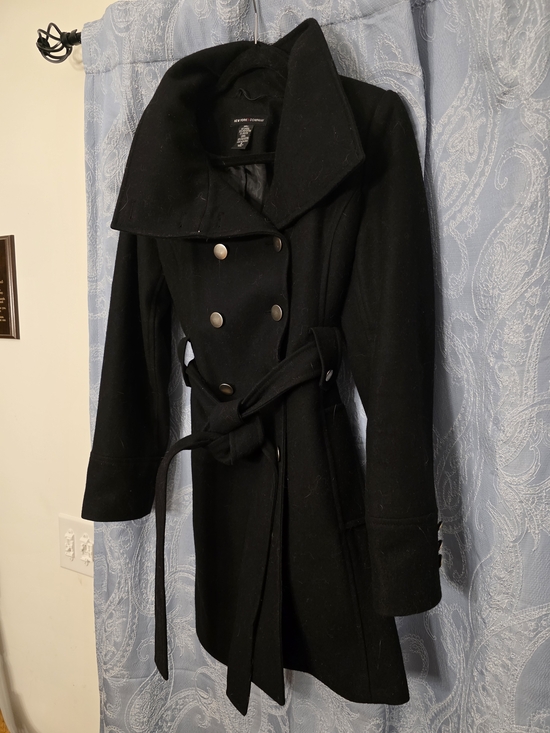 New York & Company Jackets & Blazers - New York & Company Black Double-Breasted Trench Coat with Belt